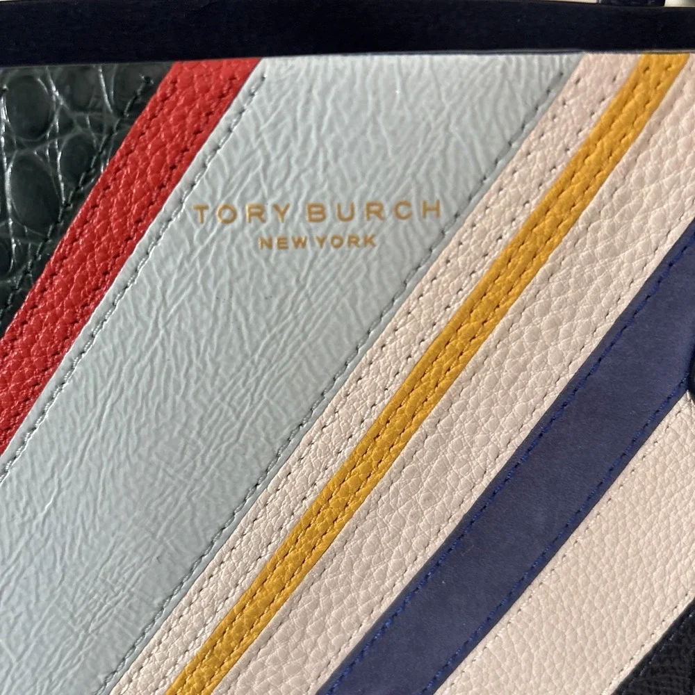 Tory Burch Perry Balloon Stripe Triple Compartment Tote Striped Multicolored